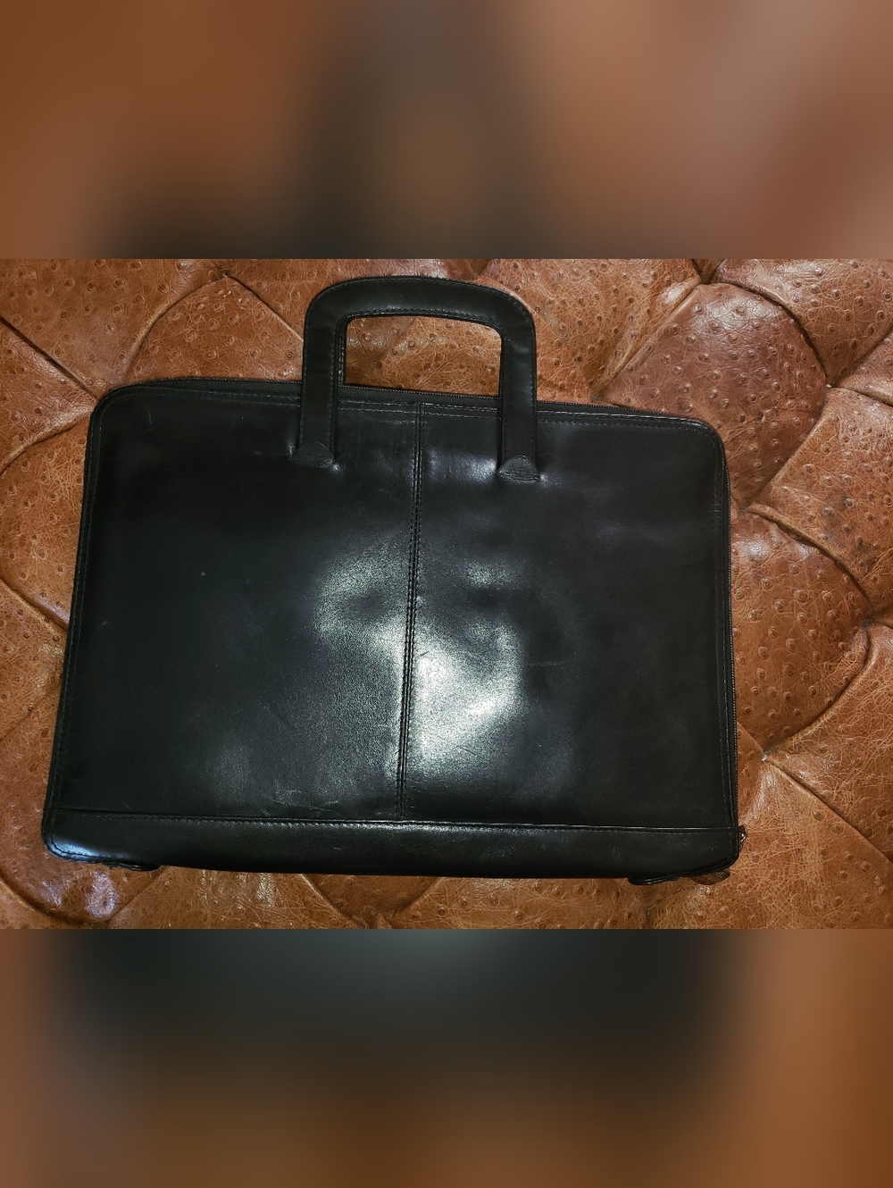 Genuine Nappa Leather Zip Around Laptop Multiple Pockets Flat Briefcase